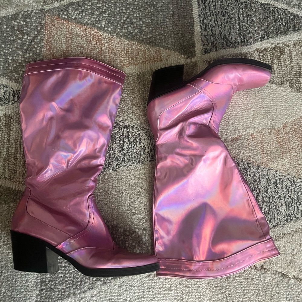 Faux Leather Metallic Square Toe Cowboy Boots